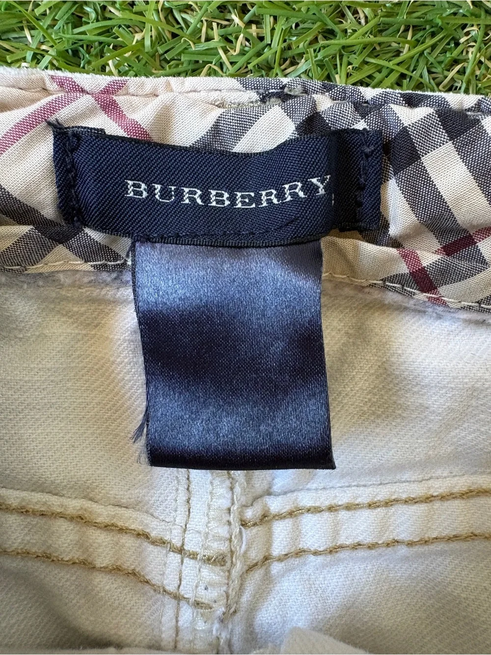 Burberry White Denim Mini Skirt with Signature Plaid Waist